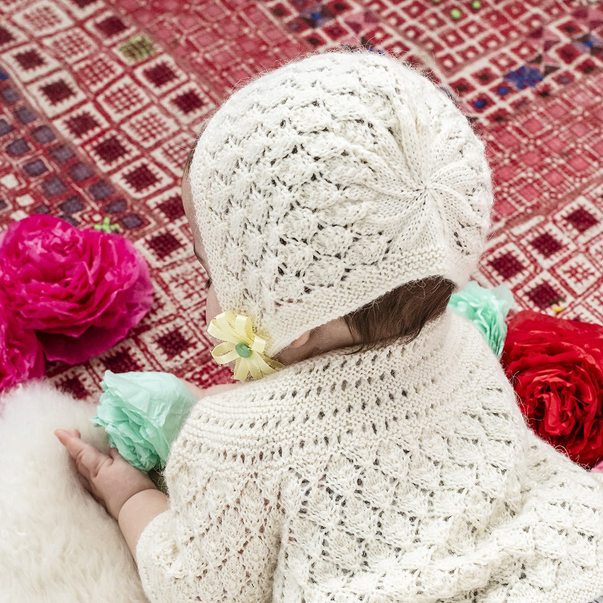 Kelbourne Woolens Patterns Lucille Baby Sweater and Bonnet Pattern