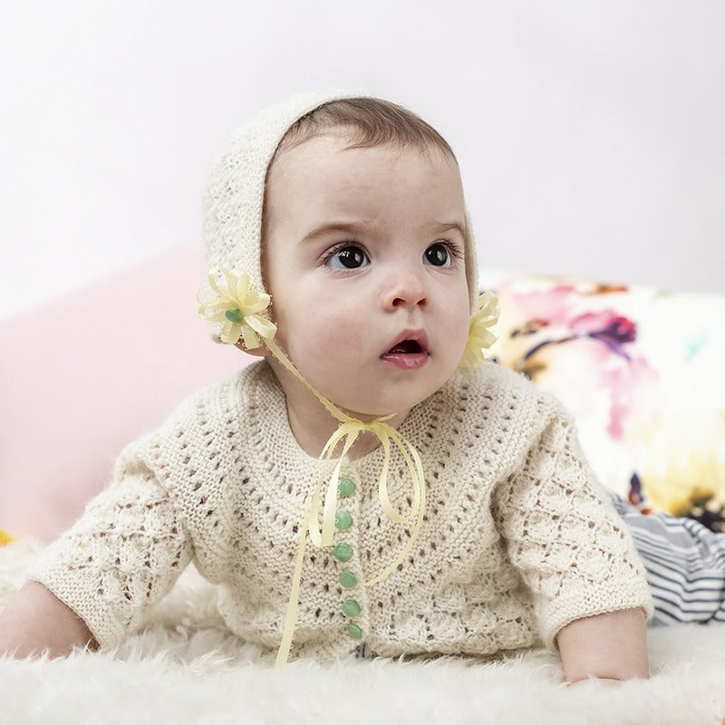Kelbourne Woolens Patterns Lucille Baby Sweater and Bonnet Pattern